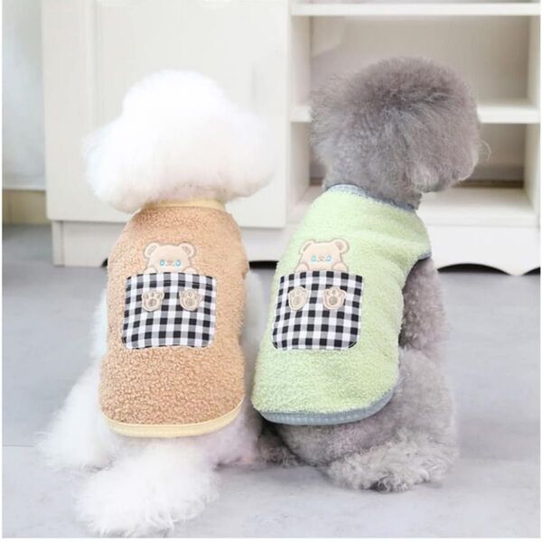 ペット服 犬服 Tシャツ 秋冬服 可愛い 柔らかい 防寒 コート 小型犬服 猫服ドッグウェア お散歩お出かけウェアに グリーンL