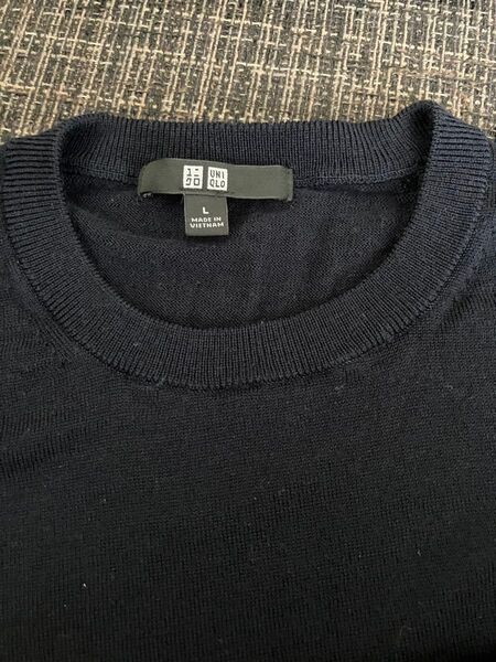 ユニクロ ネイビー ニット セーター クルーネック UNIQLO ウール100% M