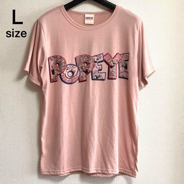 未使用タグ付き Lサイズ ポパイ 半袖プリントTシャツ ピンク ユニセックス 男女兼用