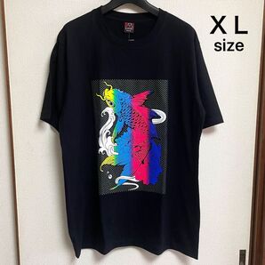 未使用タグ付き vex XL LLサイズ 鯉 和柄 蛍光レインボー色 半袖Tシャツ カットソー ブラック 男女兼用 ユニセックス
