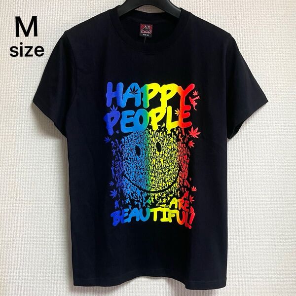 未使用タグ付き vex M スマイル ニコちゃん 蛍光レインボー色 半袖Tシャツ カットソー ブラック 男女兼用 ユニセックス