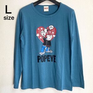 未使用タグ付き Lサイズ ポパイ 長袖Tシャツ カットソー ブルー ラフ 男女兼用 ユニセックス