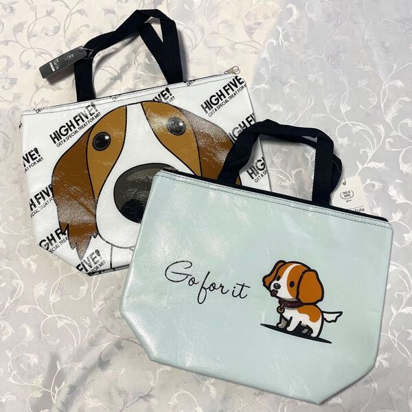 未使用タグ付き 保冷バッグ 犬 イヌ クーラートートバッグ エコバッグ 水色 マチあり ホワイト