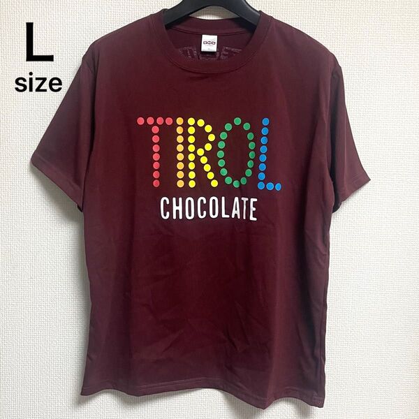 未使用タグ付き L チロルチョコ 面白シャツ 半袖両面プリントTシャツ ブラウン ユニセックス 男女兼用 企業コラボ