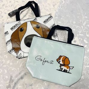 未使用タグ付き 保冷バッグ 犬 イヌ クーラートートバッグ エコバッグ 水色 マチあり ホワイト