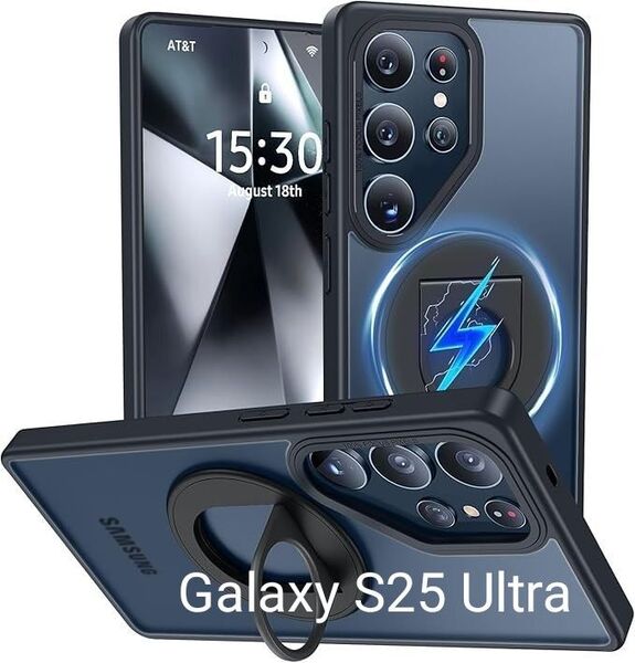 【未使用】Galaxy S25 Ultra 用 ケース Magnetic対応 リング付き 半透明マットな質感 耐衝撃 黒