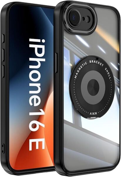 【未使用】Fadkzyxr iPhone 16e 用 ケース リング付け 360°回転可能 スタンド機能 MagSafe ブラック