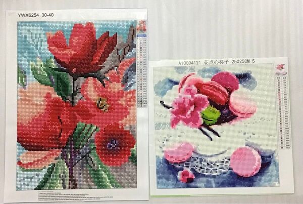 ダイヤモンドアート 完成品 セット⑭ 赤 花 スイーツ マカロン フード フラワー ハンドメイド ダイヤモンドペイント
