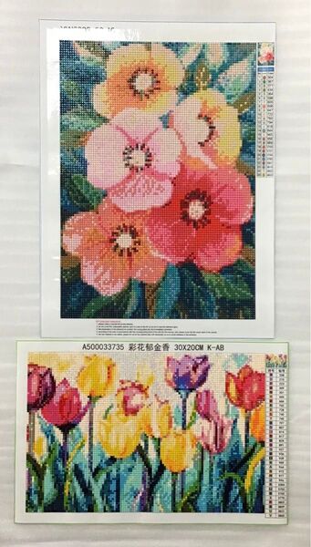 ダイヤモンドアート 完成品 セット⑯ 花 チューリップ ABビーズ入り ハンドメイド ダイヤモンドペイント ラウンド スクエア