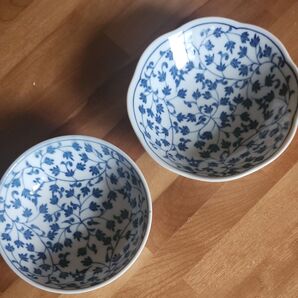 小鉢 2個セット 唐草模様 藍色 銘入り お洒落