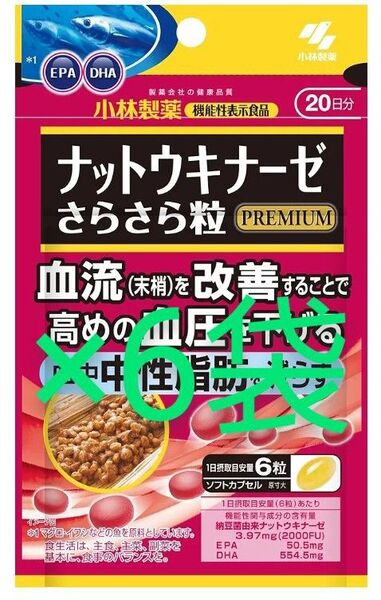 6袋セット 小林製薬 ナットウキナーゼ さらさら粒 PREMIUM 20日分