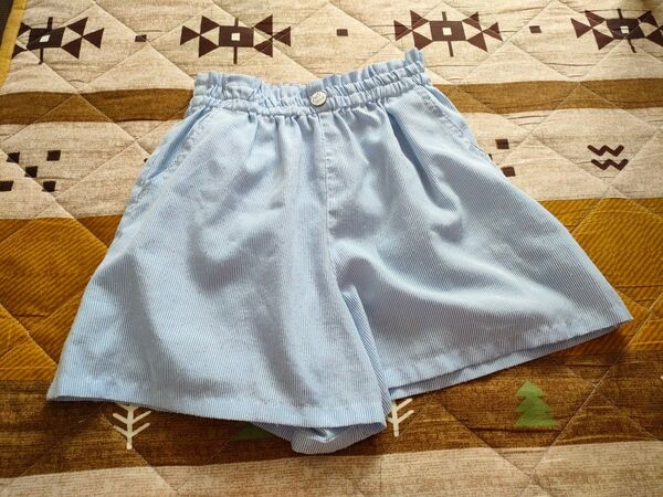 160 半ズボン ショートパンツ 水色 ストライプ キュロットスカート