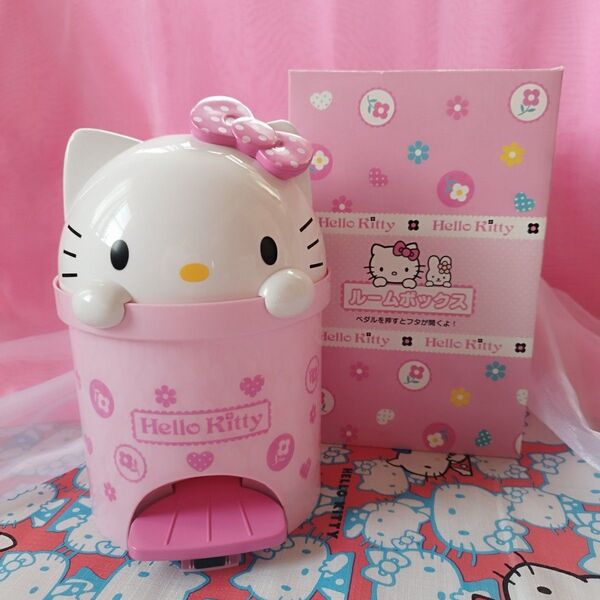 ハローキティ ルームボックス ピンク ダストボックス ペダル式 ゴミ箱 超レア 貴重 昭和レトロ 可愛い