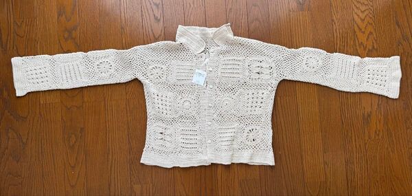 ハンドメイド 透かし編みカーディガン ホワイト系 未使用