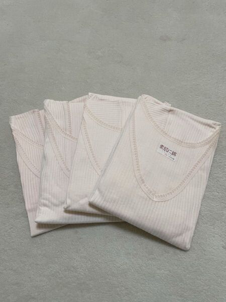 【訳あり】新品未使用品 三分袖 スリーマー 婦人肌着 LLサイズ 4枚セット 綿100% ベージュ系
