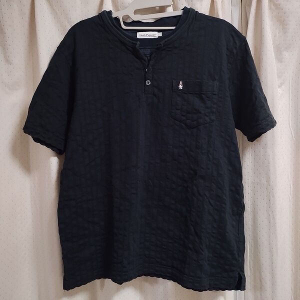 Tシャツ Hush Puppies ハッシュパピー Lサイズ 半袖 カットソー レイヤード 黒 メンズ レディース Vネック