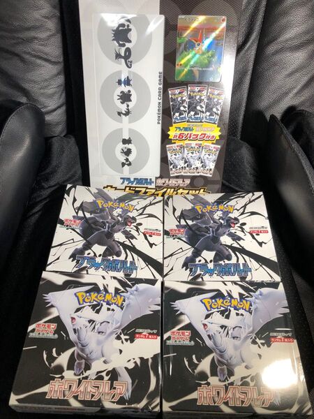 ポケモンカード 拡張パック ブラックボルト&ホワイトフレア 各2箱 4BOXセット 未開封 シュリンク付き カードファイルセット!
