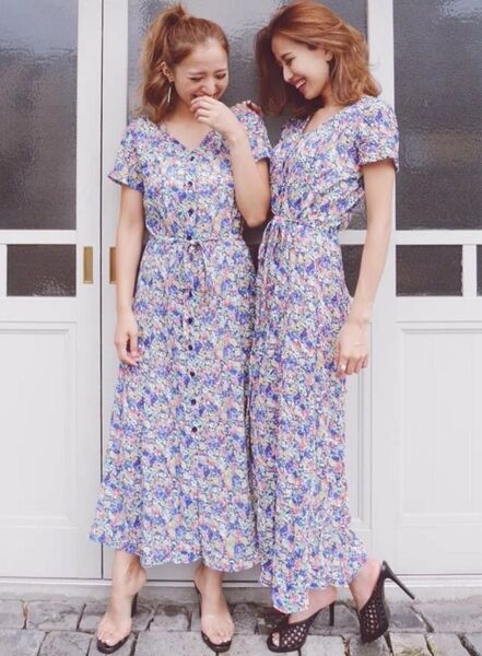 半袖ワンピース 小花柄ナイティドレス リエンダ rienda花柄ワンピース半袖 ロングワンピース ロングワンピース