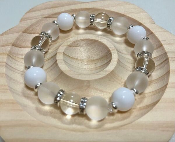 ハンドメイド ブレスレット ホワイト クリア ラインストーン ビーズ アクセサリー