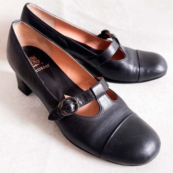 chausser ショセ レザー パンプス Tストラップ ブラック 24.5cm