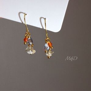 シトリン カーネリアン ピアス ゴールド サージカル
