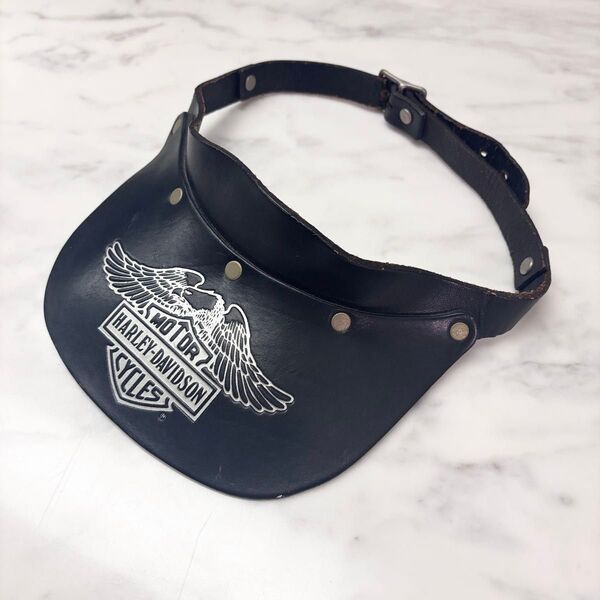 Harley Davidson レザー サンバイザー ハーレーダビッドソン ヘルメットバイザー USA製 本革 ブラック キャップ