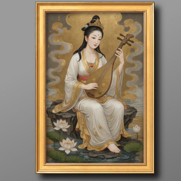 財運上昇 商売繁盛 開運の弁財天 額縁付き グラフィックアート