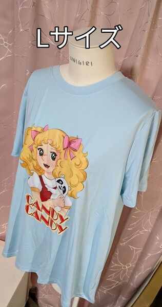 ★新品昔懐かしい女の子のロゴ入半袖 Tシャツ 水色 Lサイズ