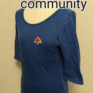 更に♪お値下げ★ozone community オゾンコミュニティ レディース七分袖カットソー 水色 ドット柄 バラ刺繍