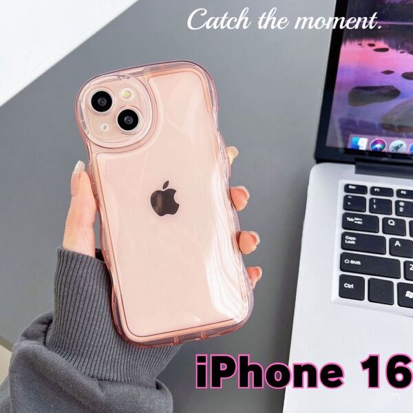 iPhone16 ケース うねうね アクスタ ウェーブ クリア ピンク 透明 シンプル 韓国 なみなみ トレカ スマホケース