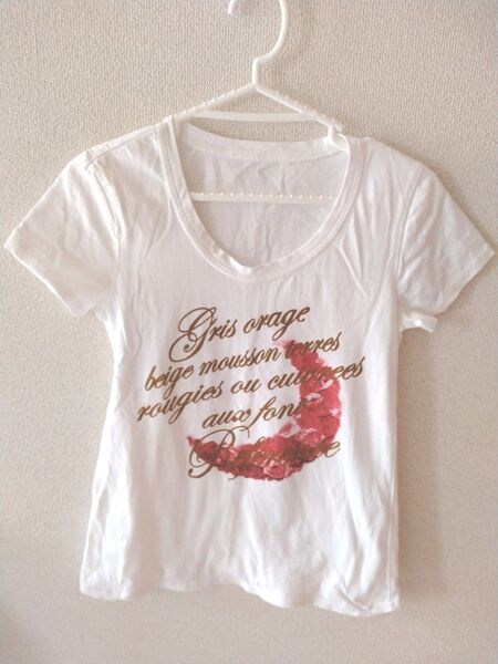 レディース Tシャツ カットソー 半袖 ロゴ ホワイト 白L