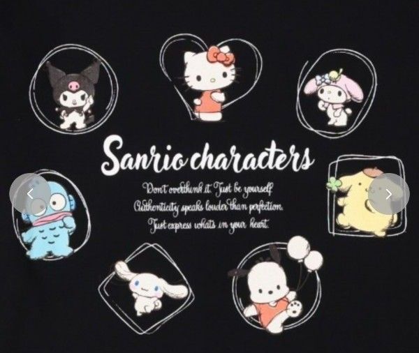サンリオキャラクターズ 半袖 Tシャツ LL 黒 キティ シナモロール ハンギョドン ポチャッコ マイメロ クロミ ポムポムプリン