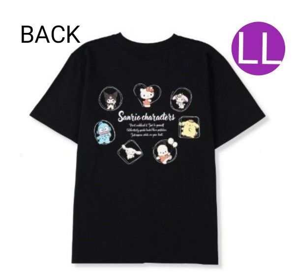 サンリオキャラクターズ 半袖 Tシャツ LL 黒 キティ シナモロール ハンギョドン ポチャッコ マイメロ クロミ ポムポムプリン