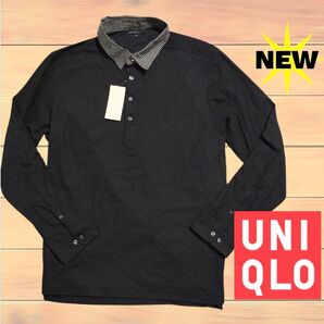 新品タグ付きUNIQLOユニクロデザインクレリックポロシャツ長袖ポロ 鹿の子