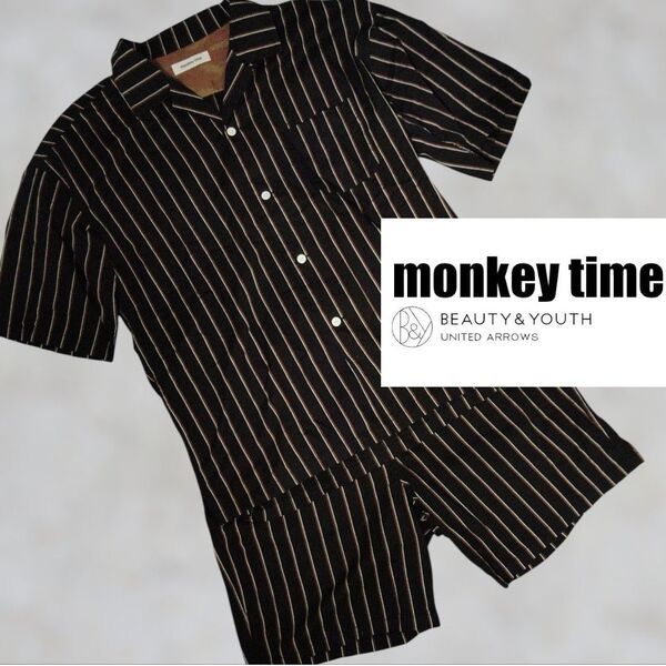 monkey time STRIPE OPEN シャツ STRIPE SHORTS/ショートパンツセットアップ Lサイズ 上下