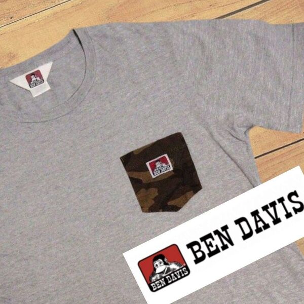 BEN DAVIS ベンデイビス 迷彩胸ポケット Tシャツ グレーL 半袖