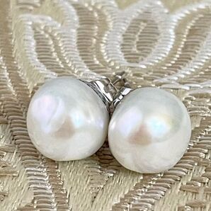 大粒 天然バロックパール 艶々 照り照り サージカルステンレスピアス