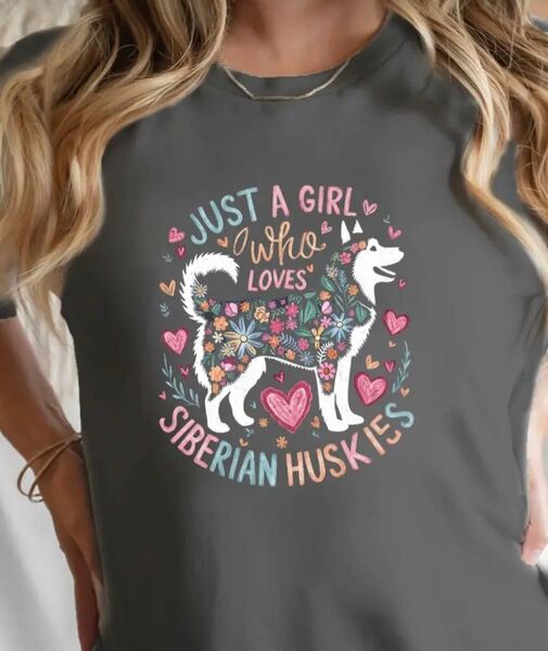 犬柄 半袖Tシャツ シベリアンハスキー グレー Lサイズ
