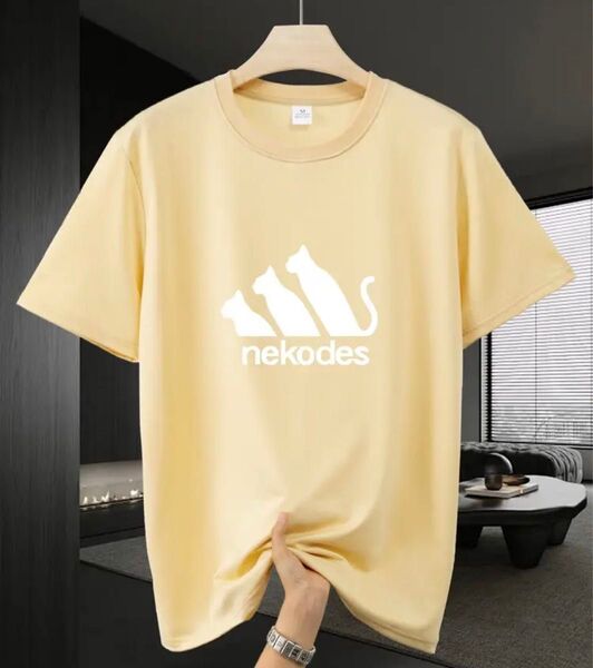 猫柄 半袖Tシャツ アプリコット Mサイズ