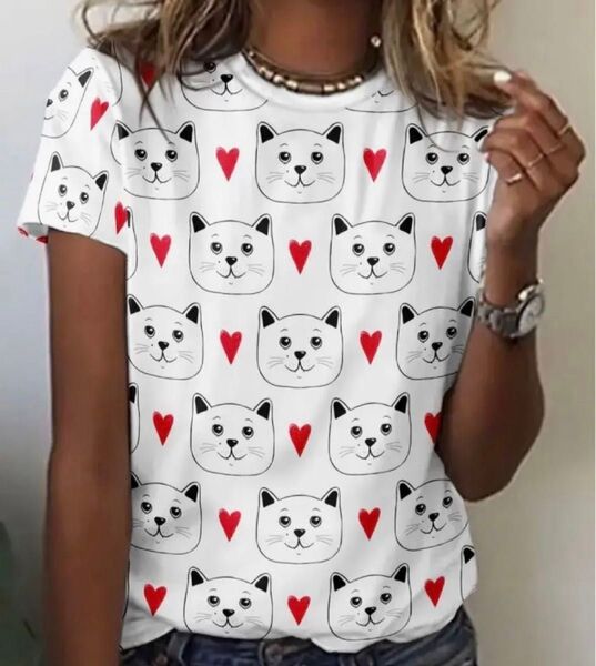 猫柄 半袖Tシャツ Lサイズ