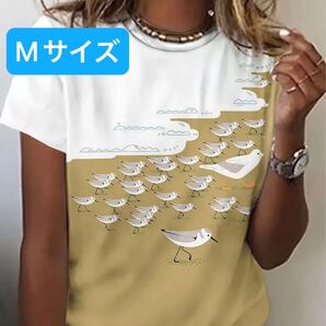 海辺のカモメたち♪ 鳥柄 半袖Tシャツ Mサイズ
