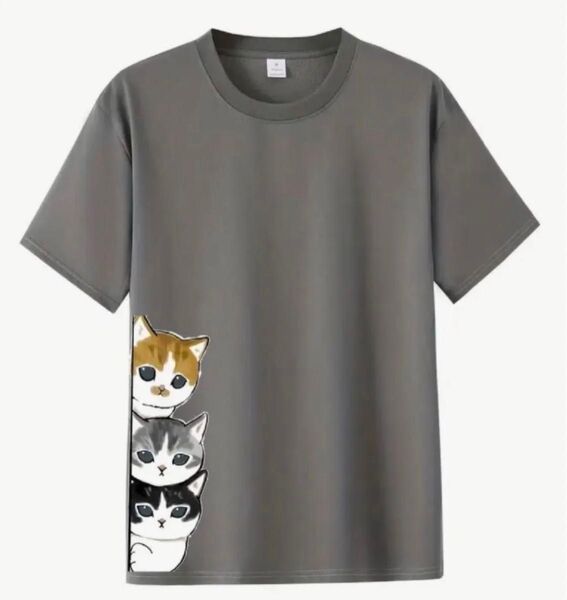 3匹の子猫♪ 猫柄 半袖Tシャツ グレー Mサイズ
