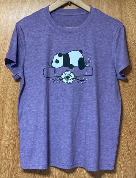パンダ柄 半袖Tシャツ パープル Lサイズ