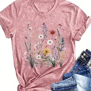 花柄 半袖Tシャツ ピンク Lサイズ