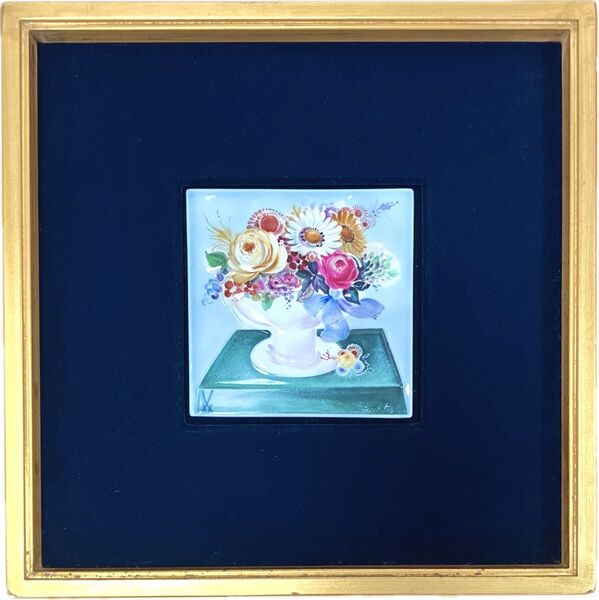 Meissen マイセン 陶板画 フラワーブーケ プラーク 『卓上の花束』