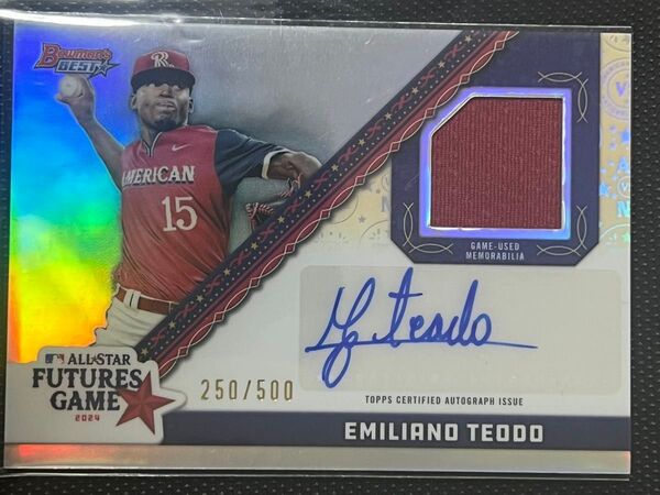 ToppsMLB オールスター ア・リーグ EMILIANO TEODO選手の直筆サイン&メモラビリアカード、500シリアル!希少