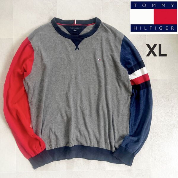 TOMMY HILFIGER トミーフィルガー セーター 切替ニット大きいサイズ ワンポイント クルーネック カットソー ゴルフ