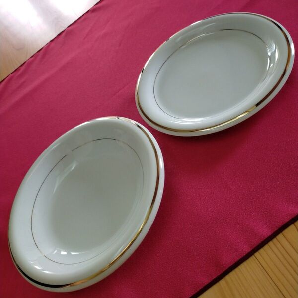 金色淵とり付き白い平皿と深皿□ 陶器 洋食器 皿