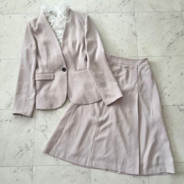 m.f. editorial セットアップスーツ ノーカラージャケット スカート Sサイズ ピンクベージュ 上下