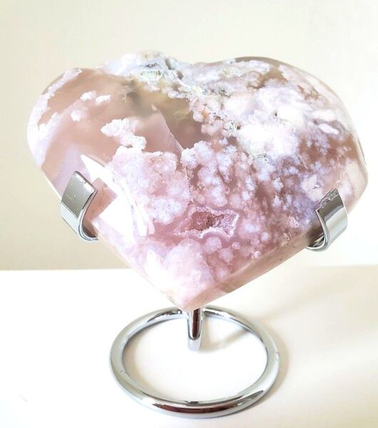 天然石 チェリーブロッサムアゲート(桜瑪瑙)ハートシェイプ スタンド付き!